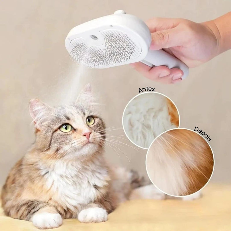 Escova Removedora de Pelos 3 em 1 com Vapor para Cães e Gatos