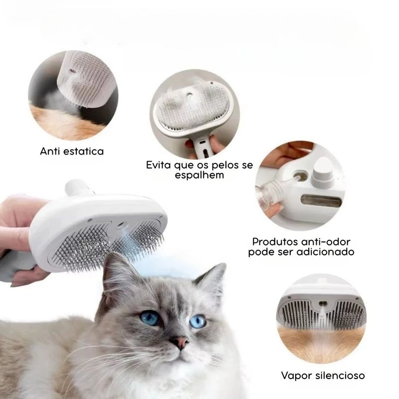 Escova Removedora de Pelos 3 em 1 com Vapor para Cães e Gatos