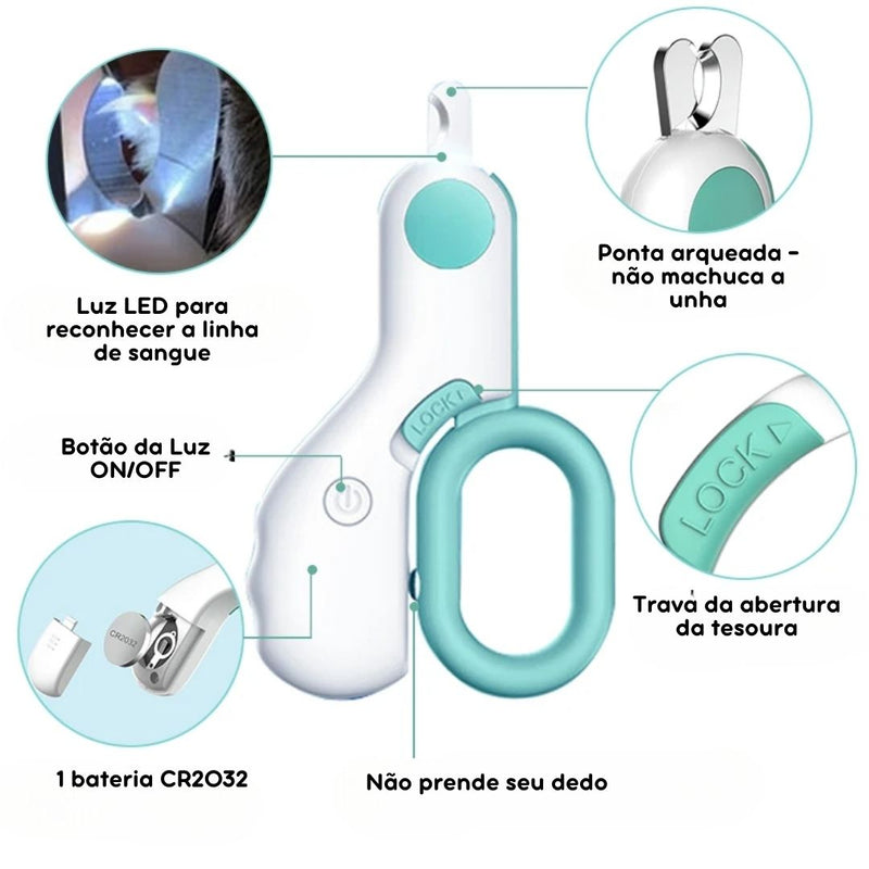 Cortador de Unha com LED para Pets – Corte Seguro com Iluminação e Precisão