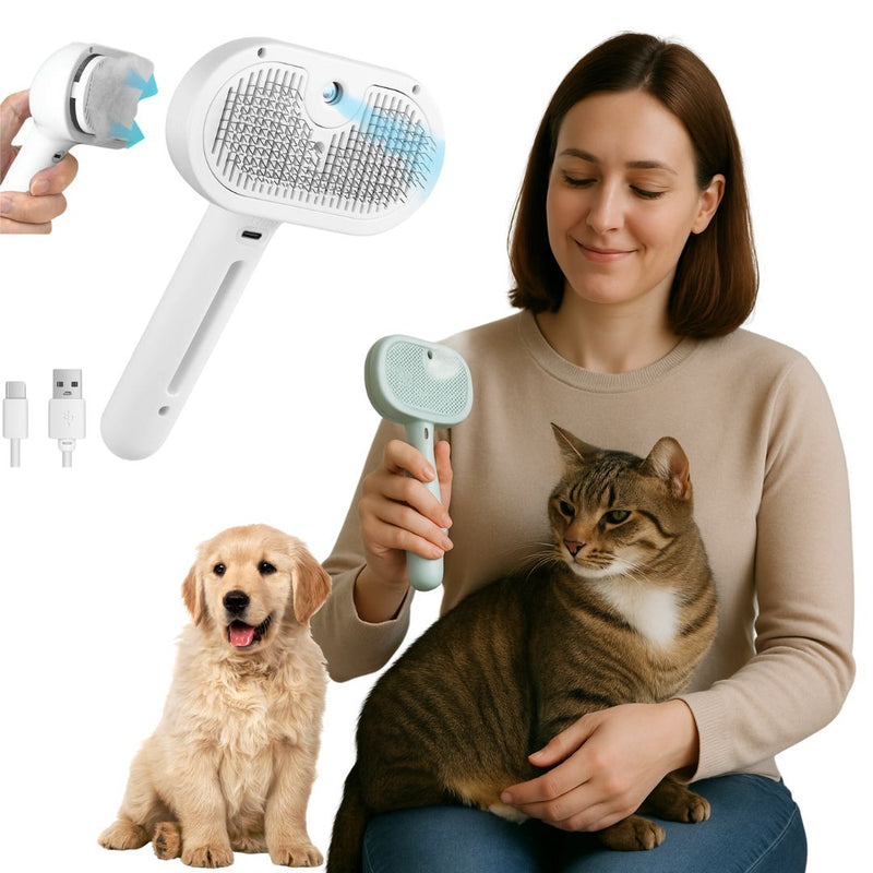 Escova Removedora de Pelos 3 em 1 com Vapor para Cães e Gatos